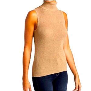 L’agence Metallic Gold Sleeveless Turtleneck Top